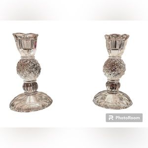 2 Glass Candlestick Holders-5-1/2inches Tall